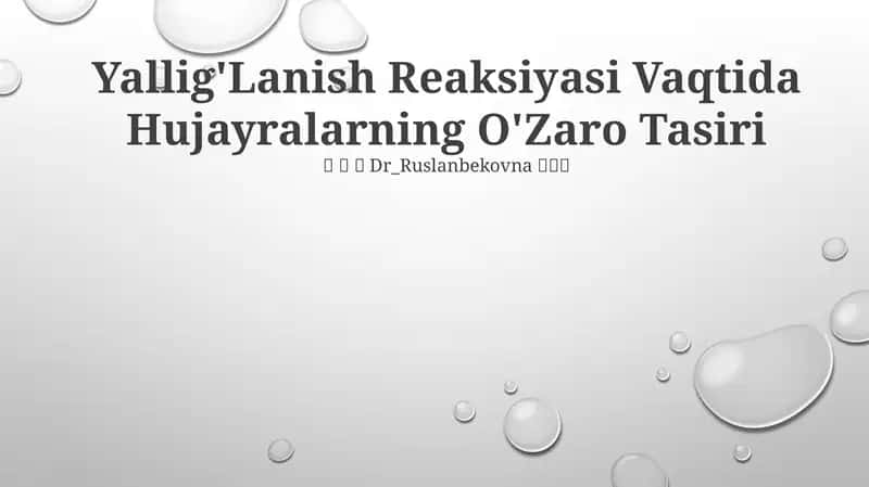 Yallig'Lanish Reaksiyasi Vaqtida Hujayralarning O'Zaro Tasiri 1