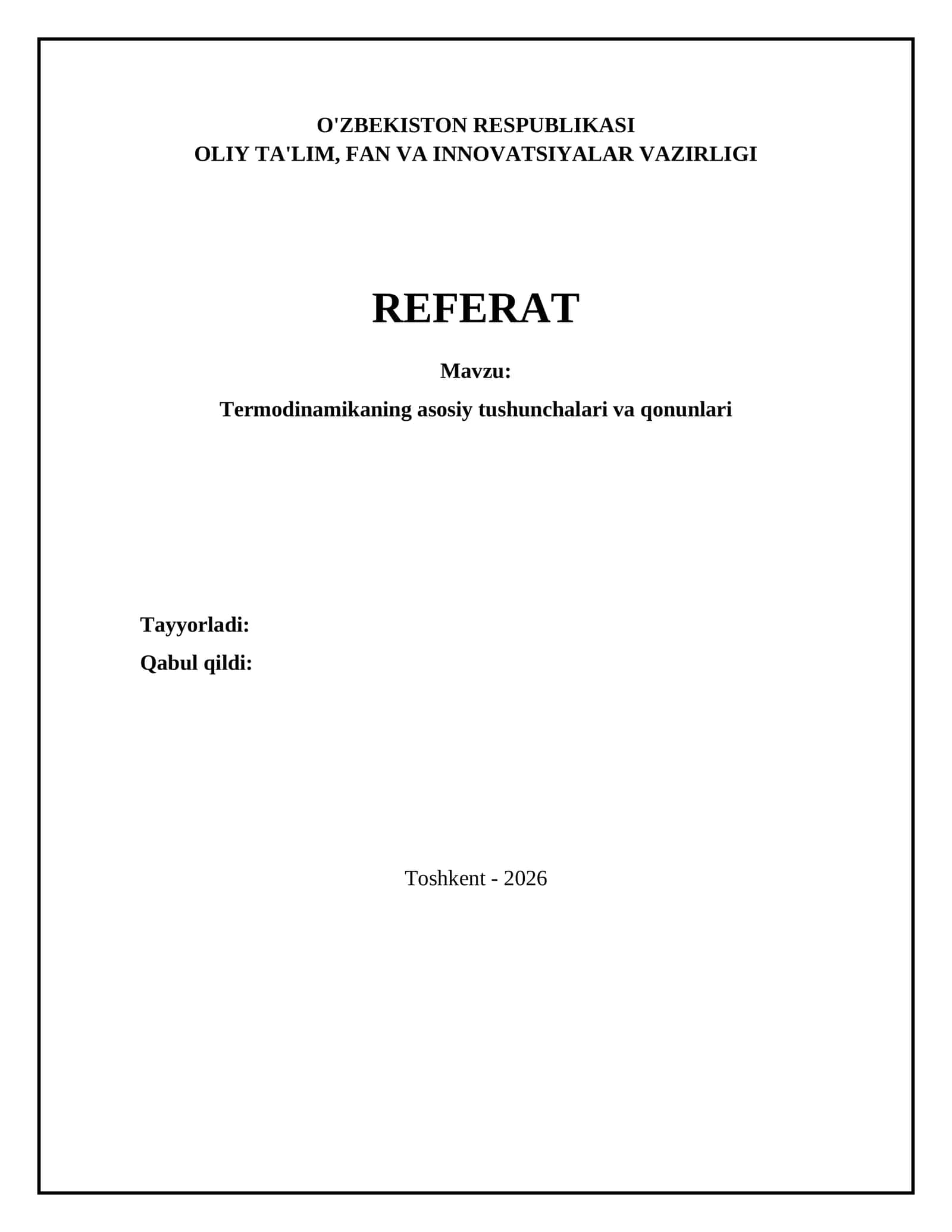 Termodinamikaning asosiy tushunchalari va qonunlari 1