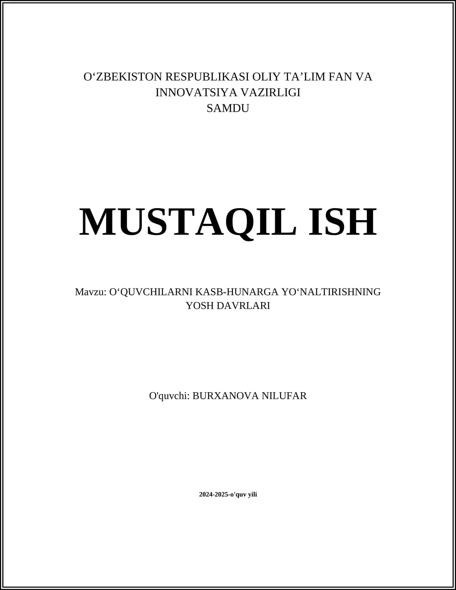 Maktabgacha Yoshdagi Bolalar va Kasb-Hunar Tanlash 1