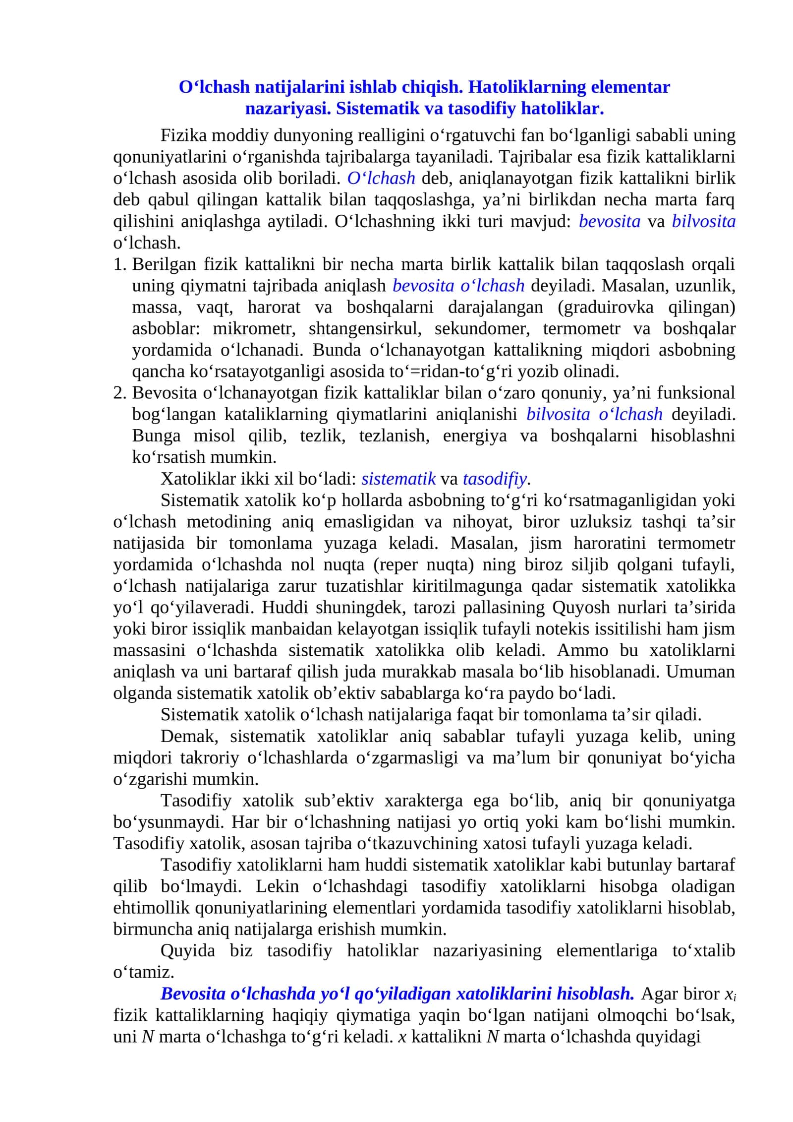 O‘lchash natijalarini ishlab chiqish 1