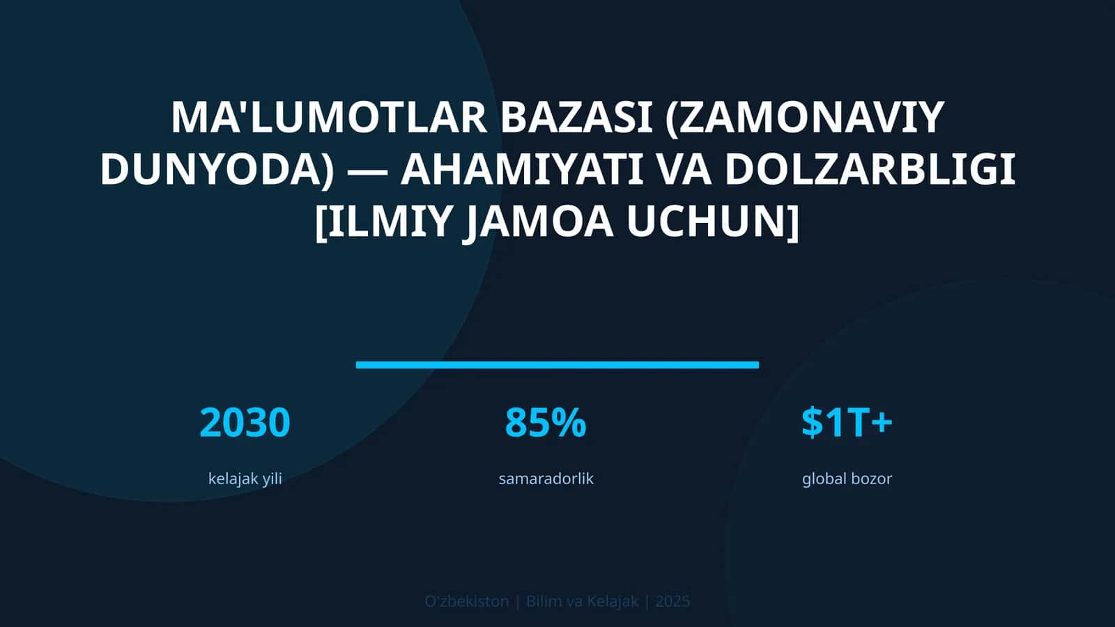 Ma'lumotlar bazasi (zamonaviy dunyoda) — ahamiyati va dolzarbligi [ilmiy jamoa uchun] 1
