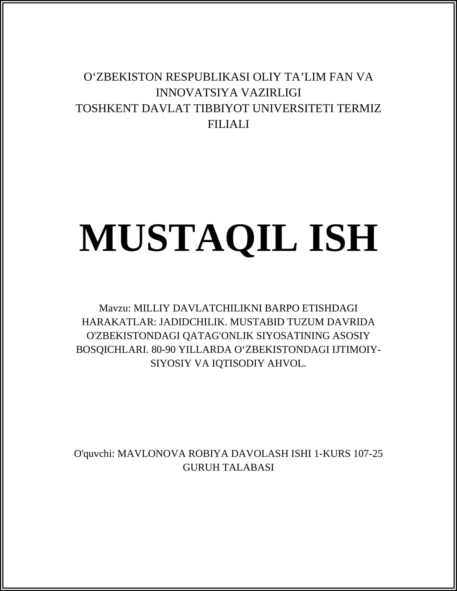 MILLIY DAVLATCHILIKNI BARPO ETISHDAGI HARAKATLAR: JADIDCHILIK 1