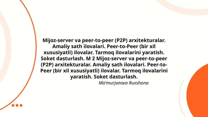 Mijoz-server va peer-to-peer (P2P) arxitekturalar 1