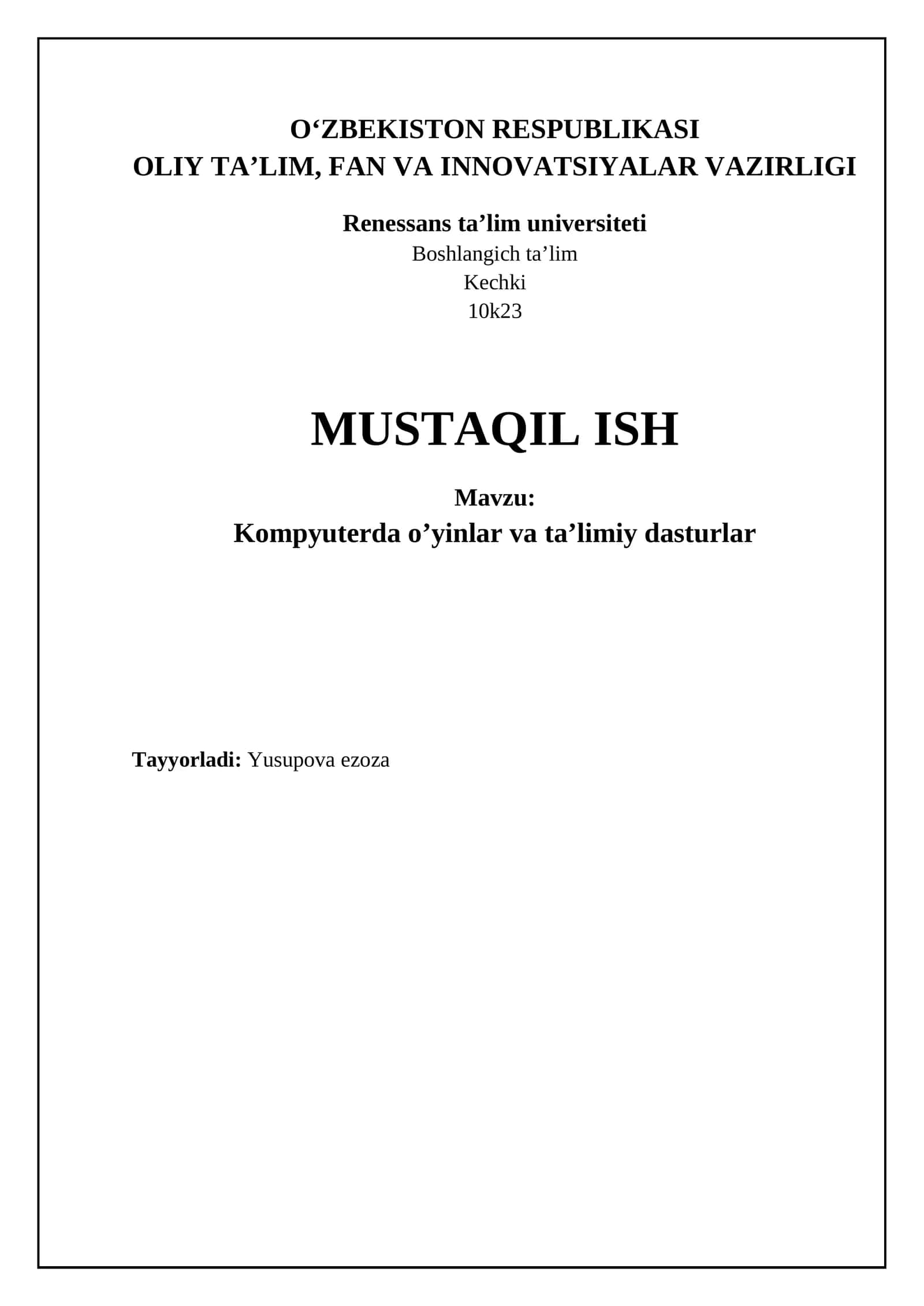 Kompyuterda o’yinlar va ta’limiy dasturlar 1