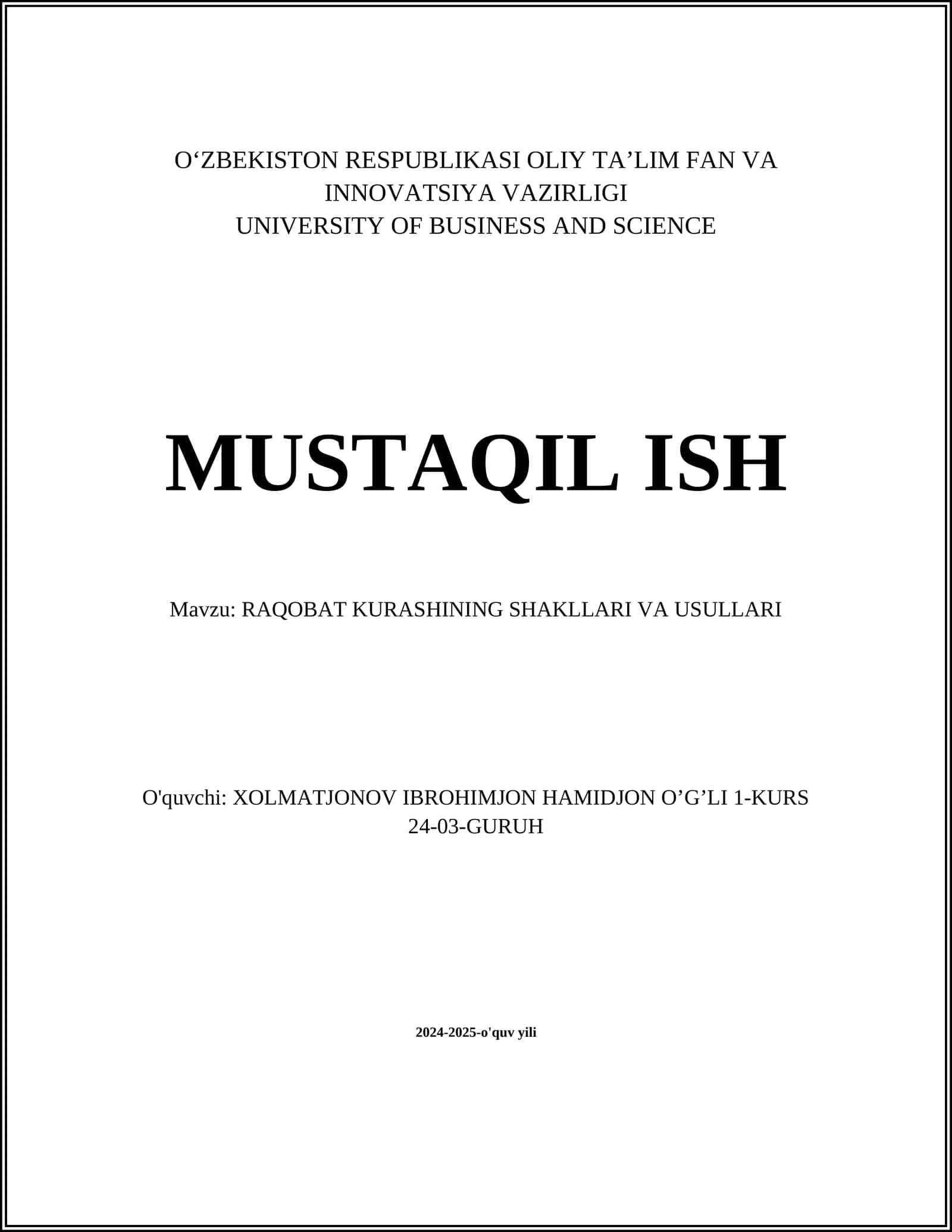 RAQOBAT KURASHINING SHAKLLARI VA USULLARI 1