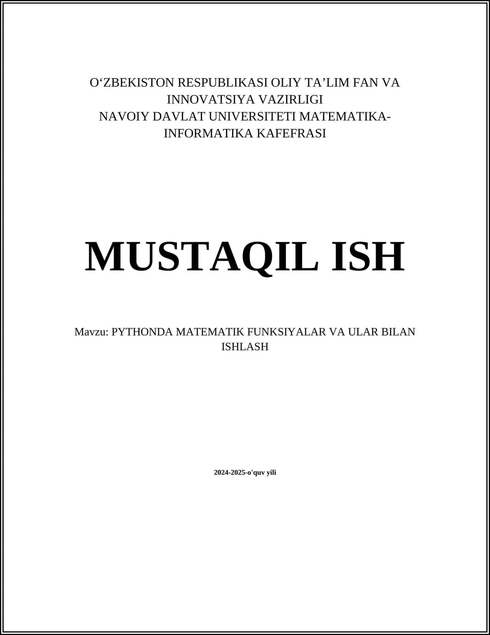 PYTHONDA MATEMATIK FUNKSIYALAR VA ULAR BILAN ISHLASH 1