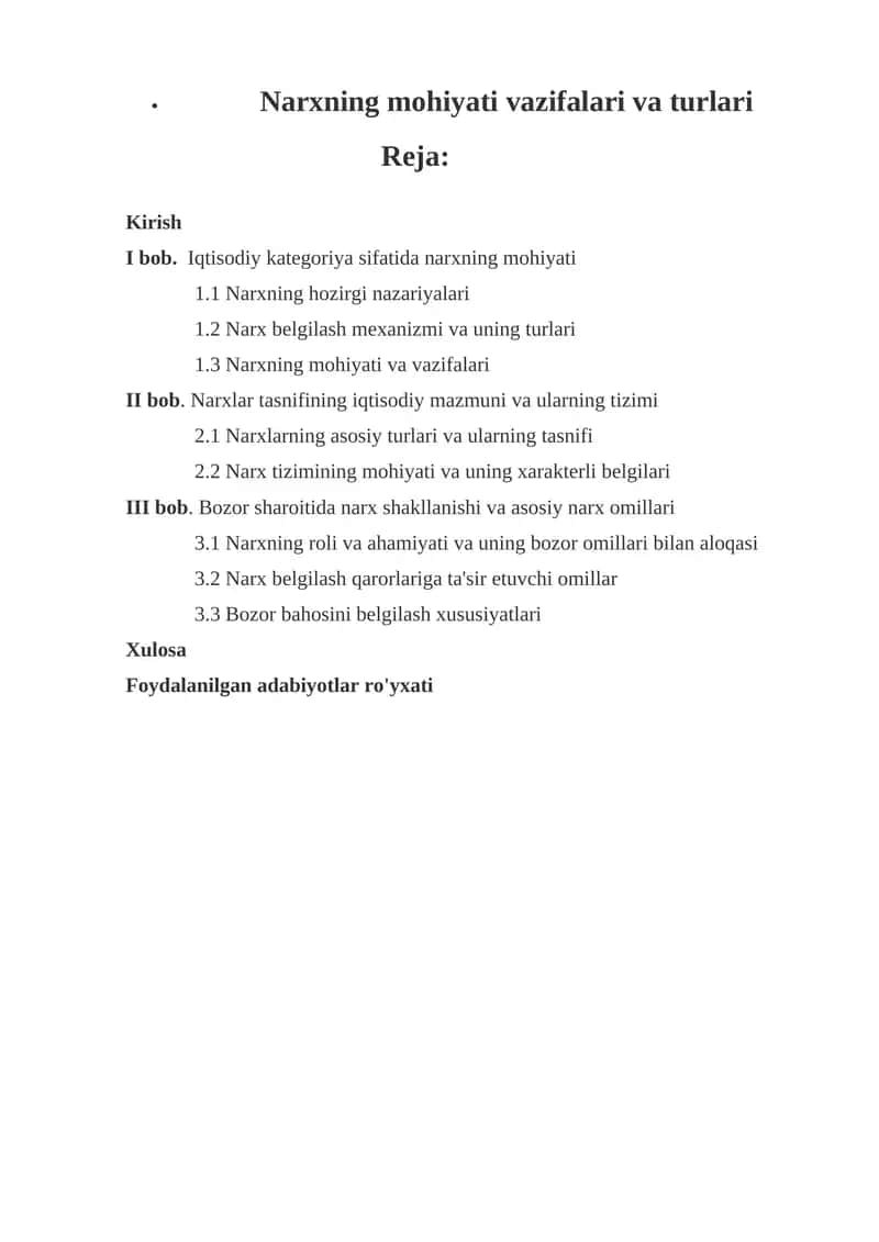 Narxning mohiyati vazifalari va turlari 1