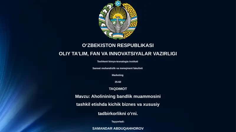 Aholinining bandlik muammosini tashkil etishda kichik biznes va xususiy tadbirkorlikni o'rni 1