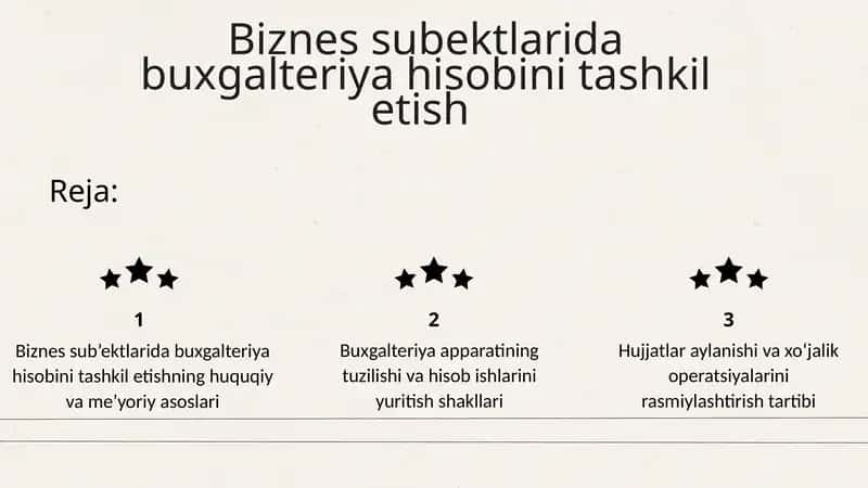 Biznes subektlarida buxgalteriya hisobini tashkil etish 1