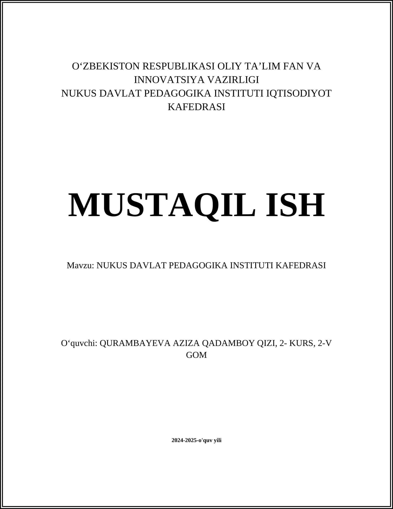 NUKUS DAVLAT PEDAGOGIKA INSTITUTI KAFEDRASI 1