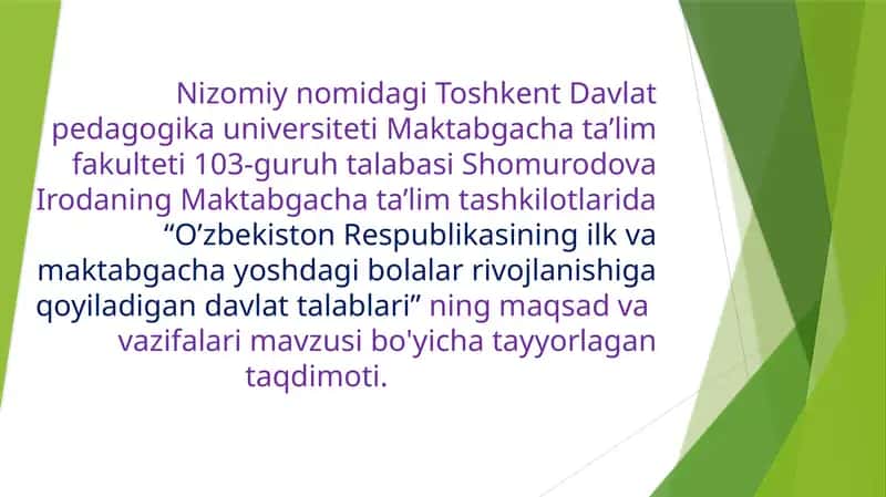 O‘zbekiston Respublikasining ilk va maktabgacha yoshdagi bolalar rivojlanishiga qo‘yiladigan davlat talablari 1