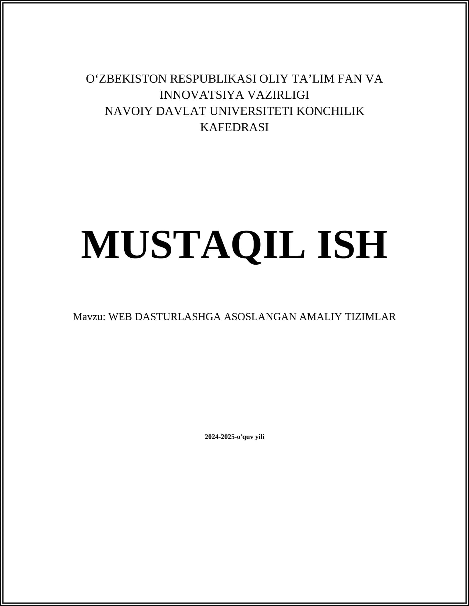 WEB DASTURLASHGA ASOSLANGAN AMALIY TIZIMLAR 1
