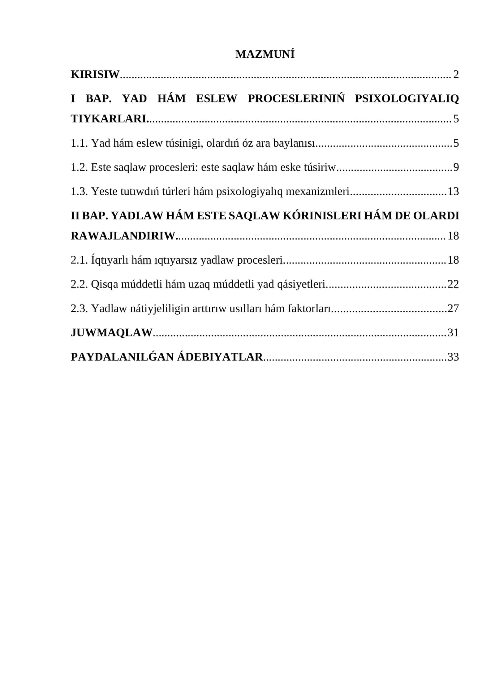 YAD HÁM ESLEW PROCESLERINIŃ PSIXOLOGIYALIQ TIYKARLARI 1