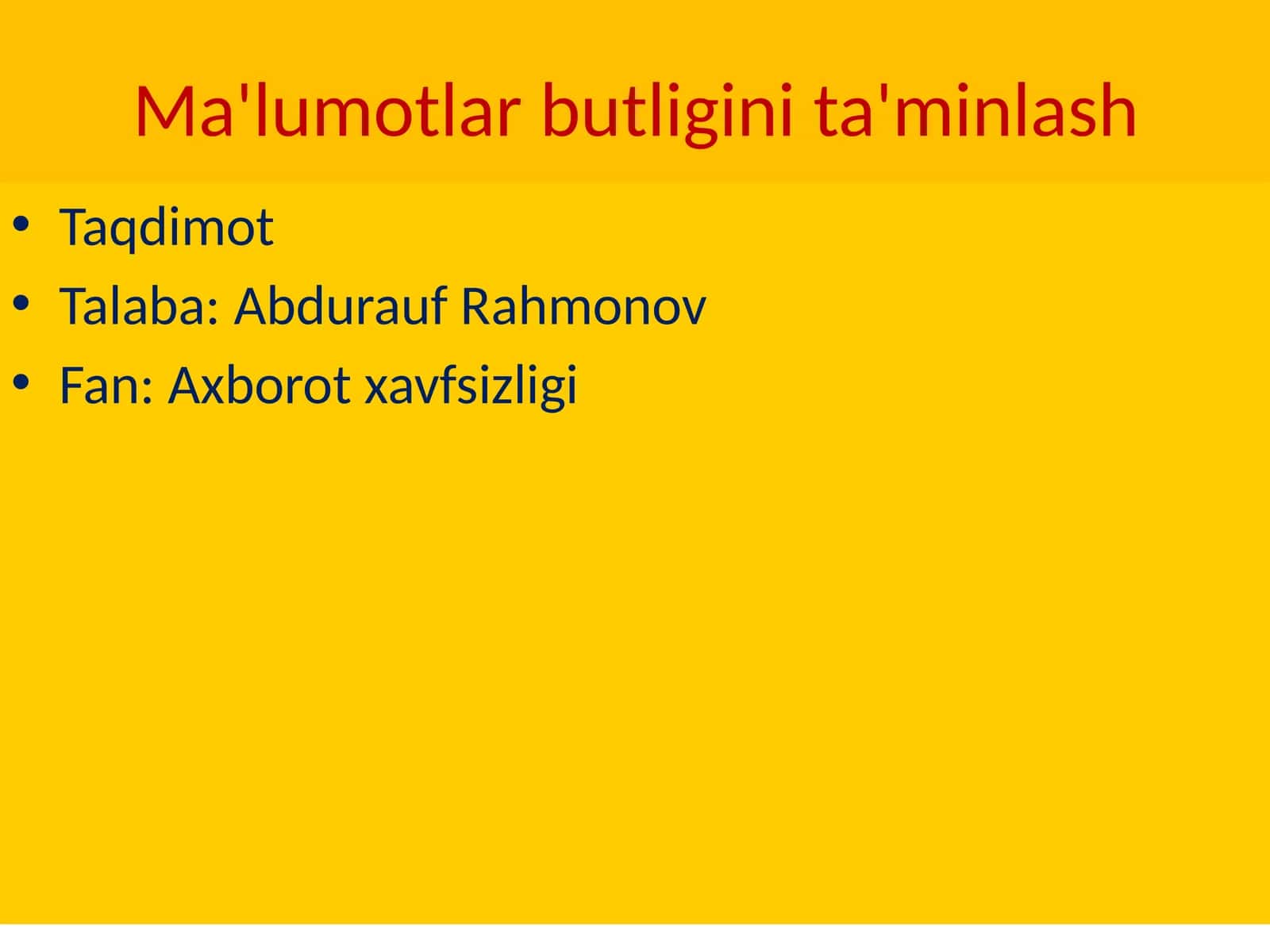 Ma'lumotlar butligini ta'minlash 1