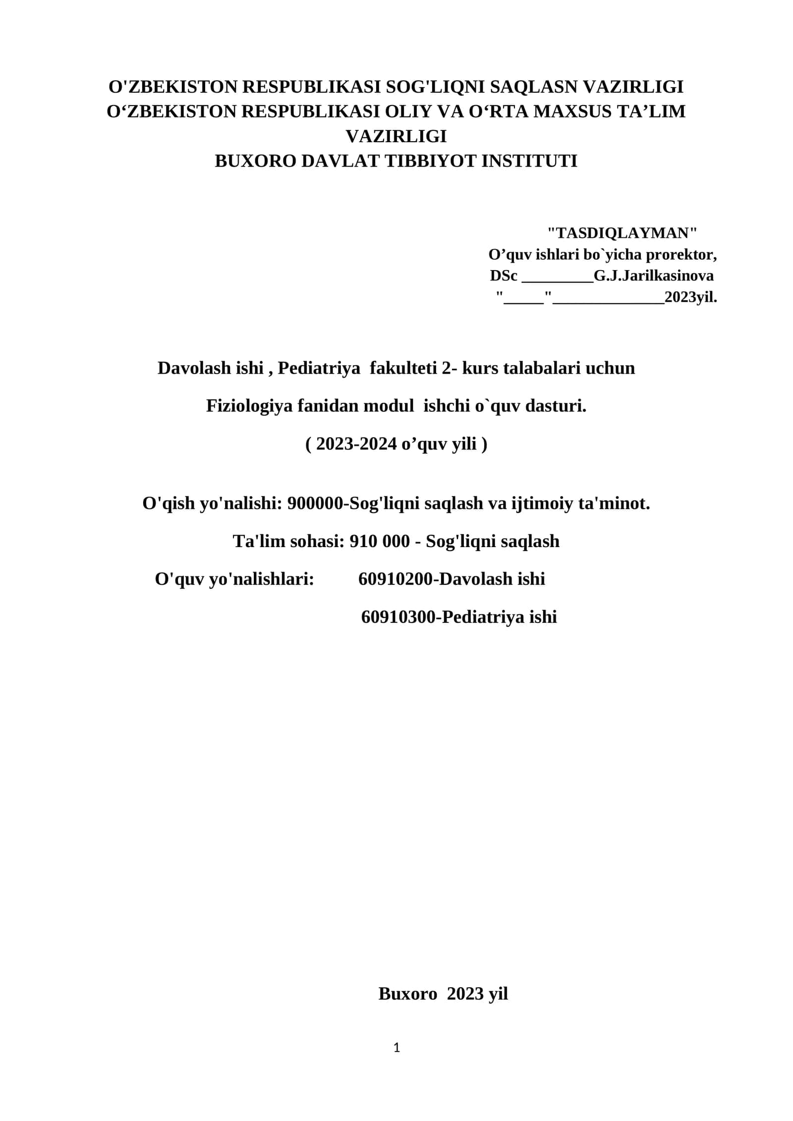 Fiziologiya fani modul ishchi o'quv dasturi 1