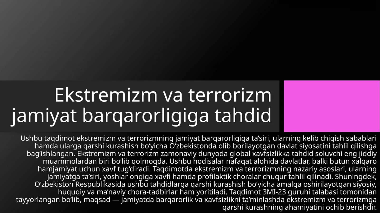 Ekstremizm va terrorizm jamiyat barqarorligiga tahdid 1