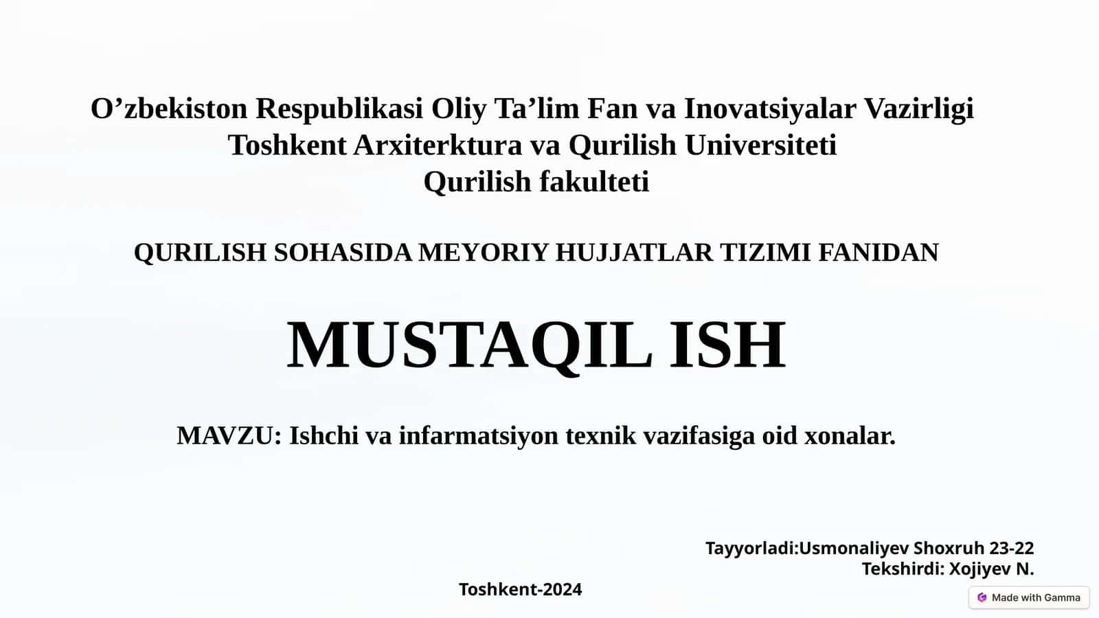 Ishchi va infarmatsiyon texnik vazifasiga oid xonalar. Turar joy binolarini akustikasi va ularni tashqishovqinlardan himoya qilish 1