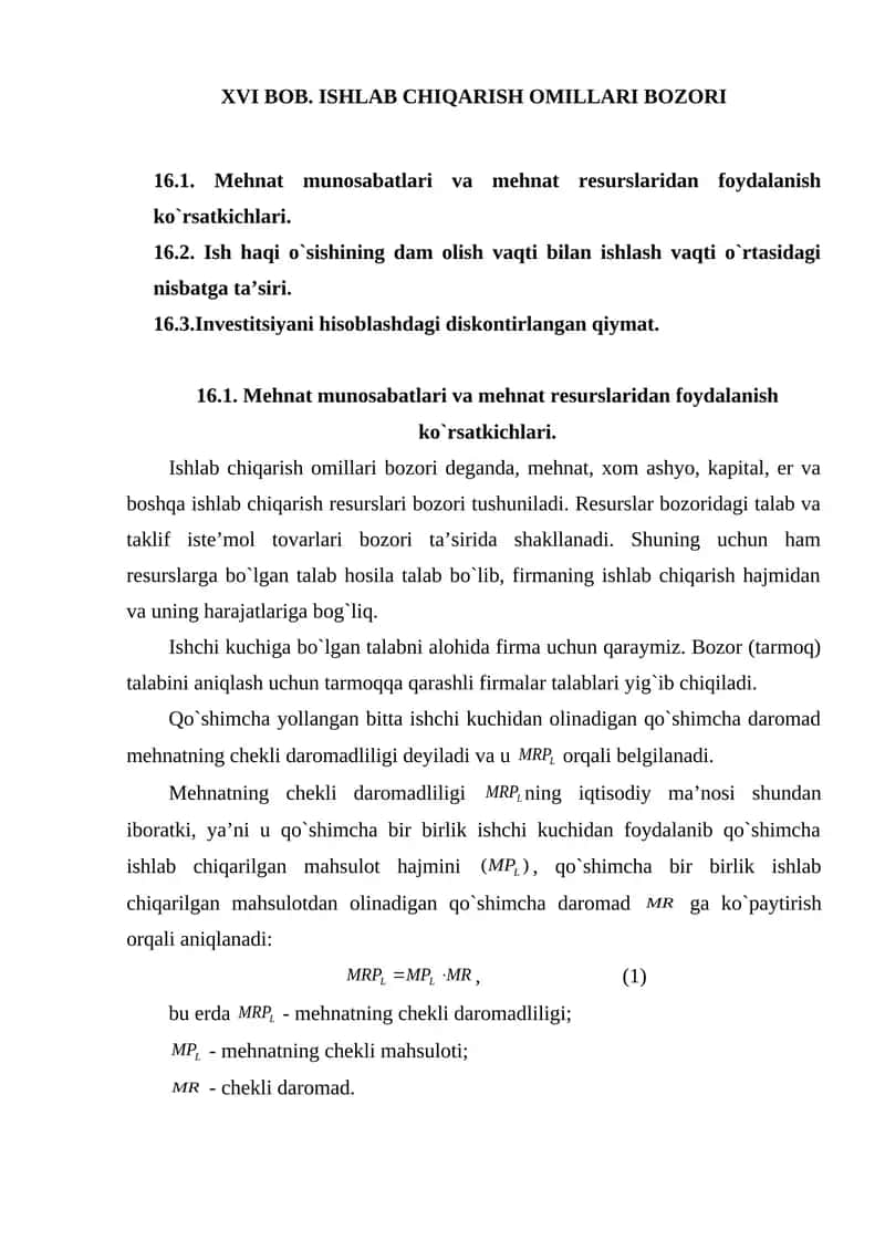 Mehnat munosabatlari va mehnat resurslaridan foydalanish ko`rsatkichlari 1