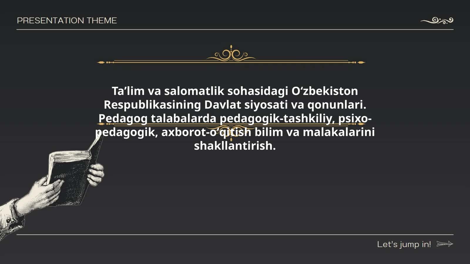 Taʼlim va salomatlik sohasidagi Oʻzbekiston Respublikasining Davlat siyosati va qonunlari 1