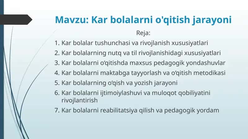 Kar bolalarni o'qitish jarayoni 1