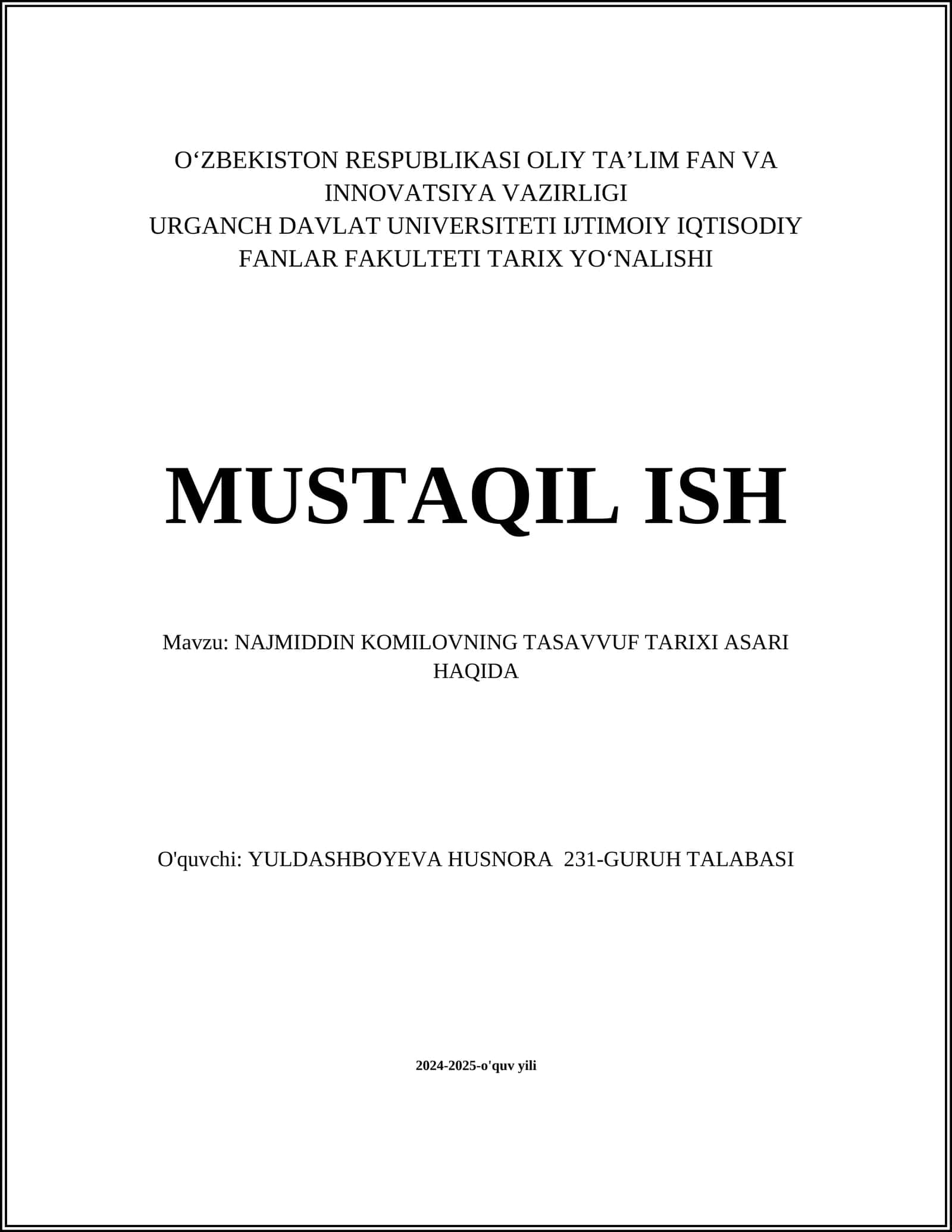 NAJMIDDIN KOMILOVNING TASAVVUF TARIXI ASARI HAQIDA 1