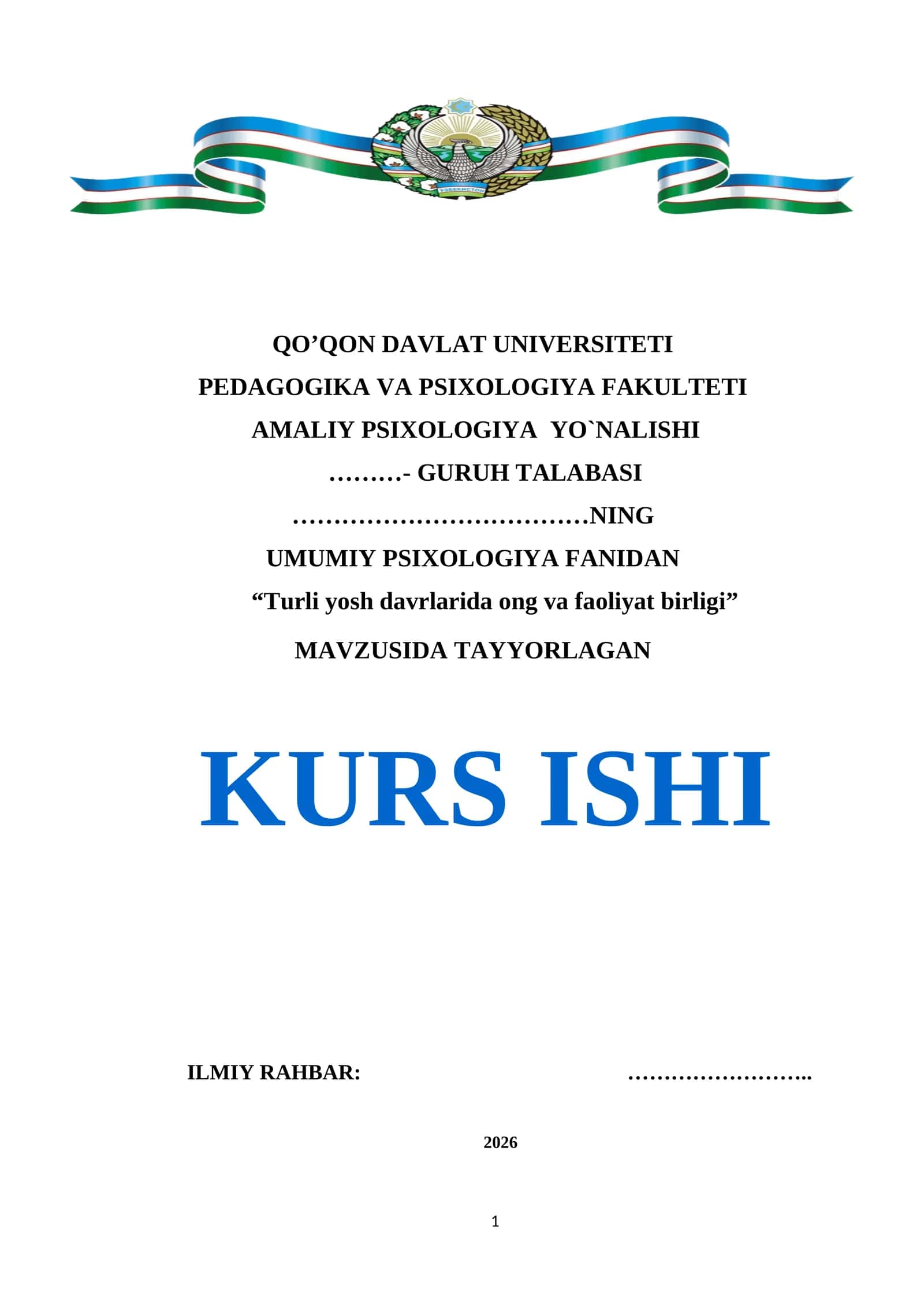 Turli yosh davrlarida ong va faoliyat birligi 1