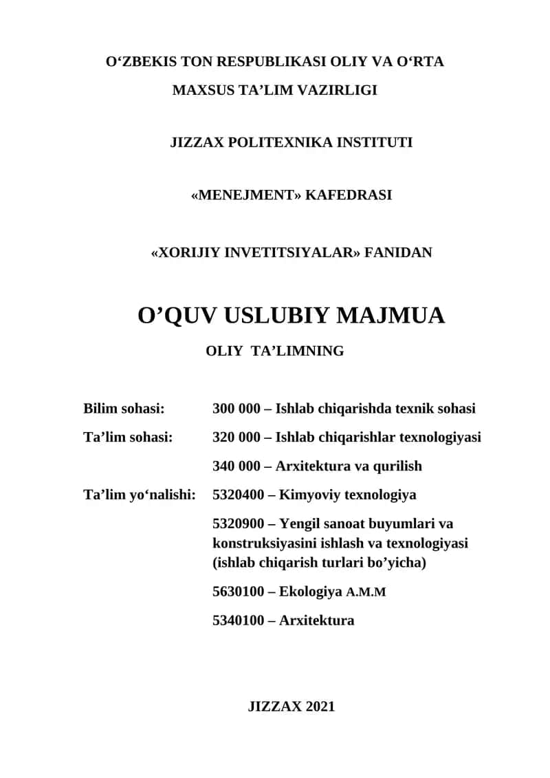 Xorijiy investisiyalarni o'rganish 1