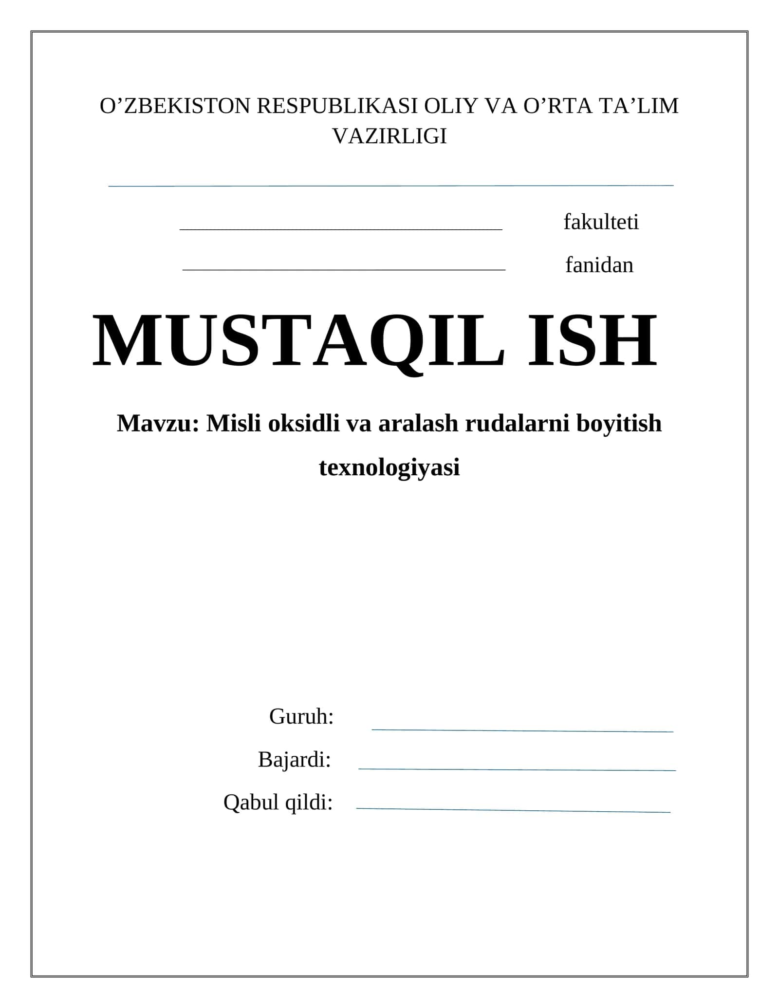 Misli оksidli vа аrаlаsh rudаlаrni boyitish texnologiyasi 1