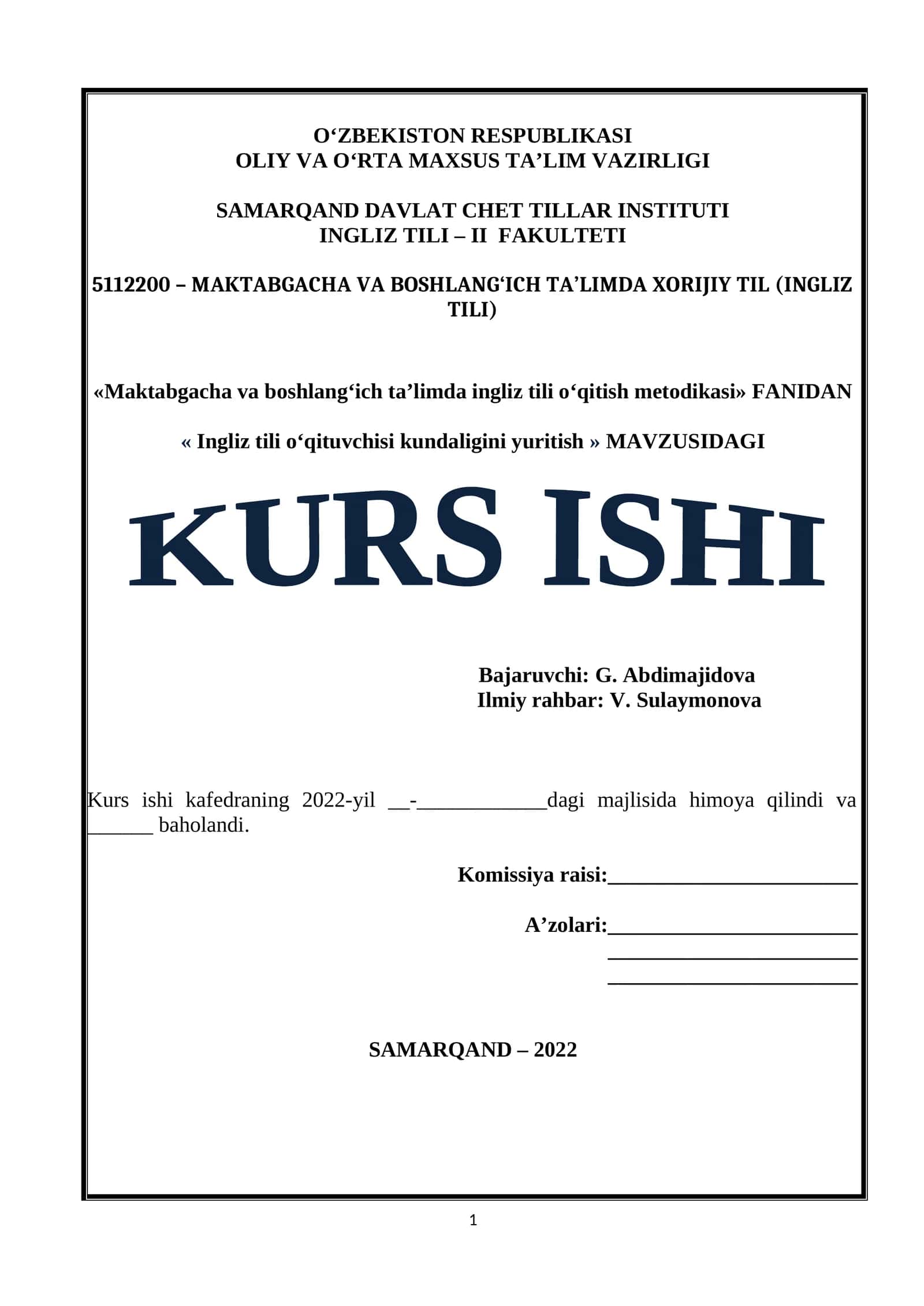 Ingliz tili o‘qituvchisi kundaligini yuritish 1