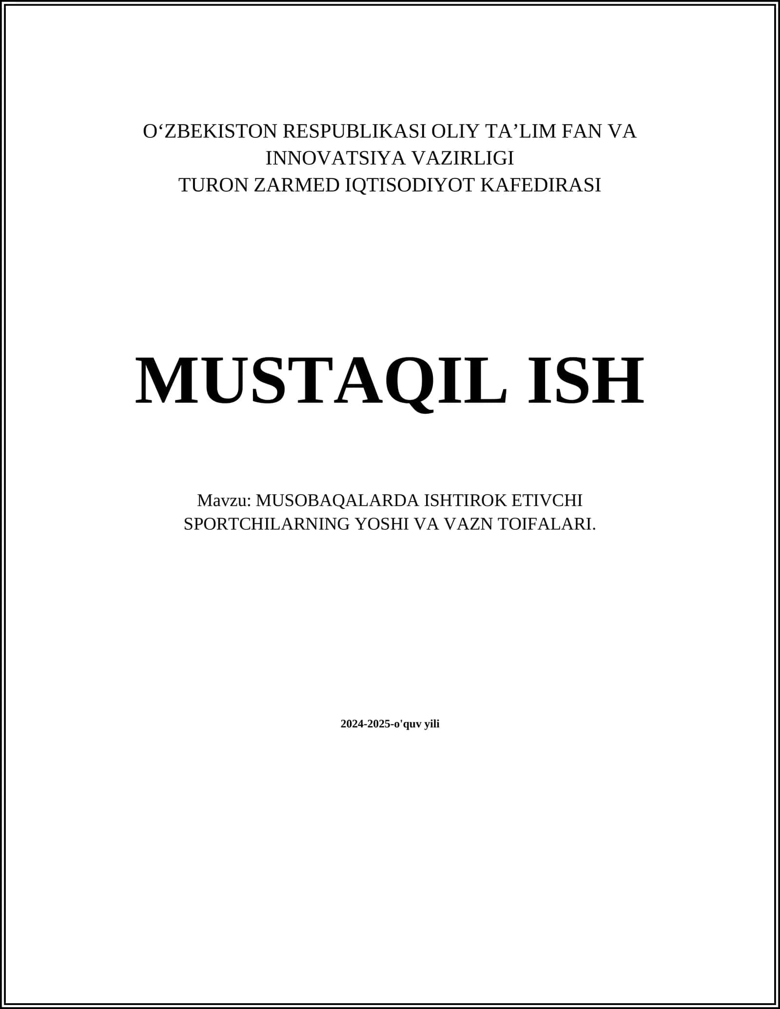 MUSOBAQALARDA ISHTIROK ETIVCHI SPORTCHILARNING YOSHI VA VAZN TOIFALARI 1
