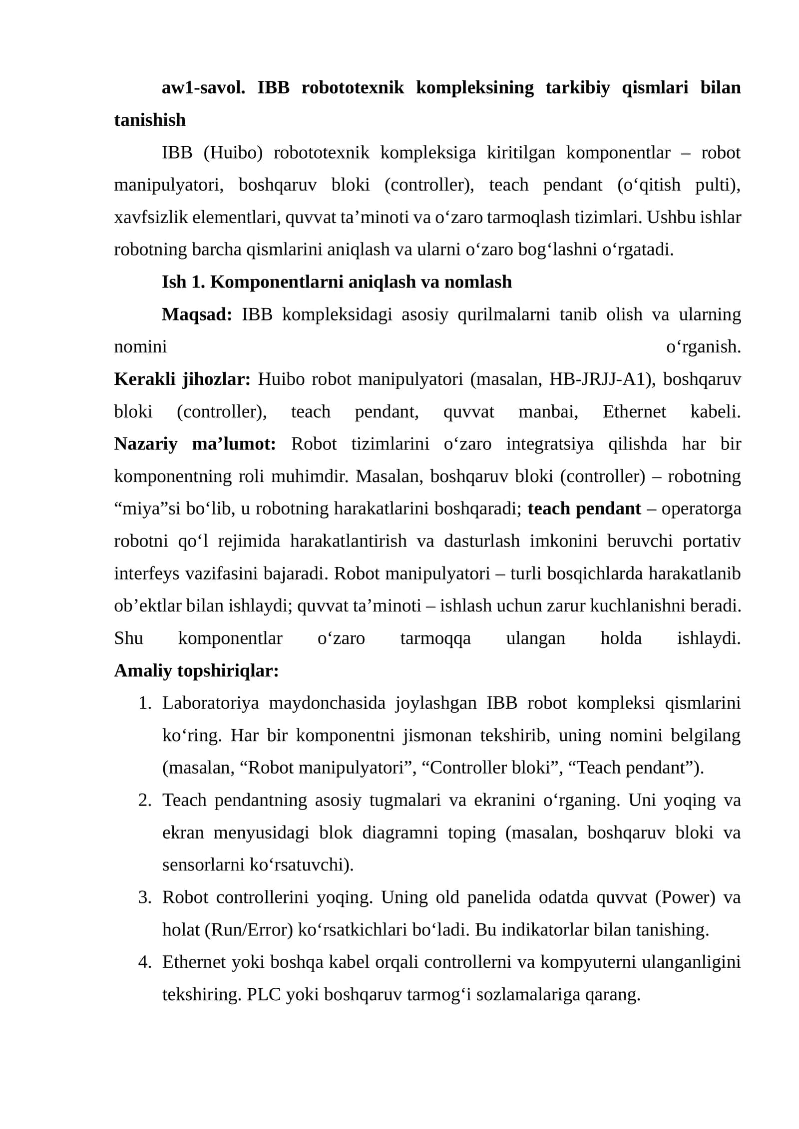 IBB robototexnik kompleksining tarkibiy qismlari bilan tanishish 1