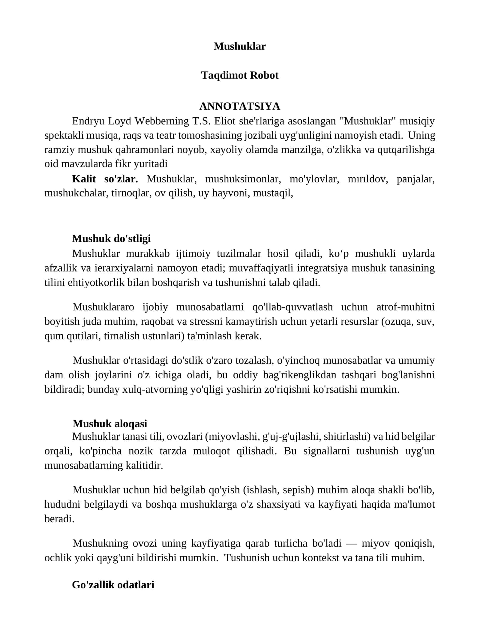 Mushuklar 1