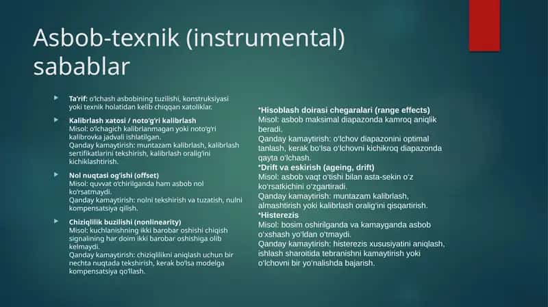 O'lchashlar xatoliklarini yuzaga keltiruvchi sabablar 1