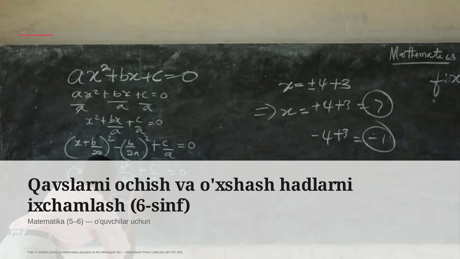 Qavslarni ochish va o'xshash hadlarni ixchamlash (6-sinf) 1