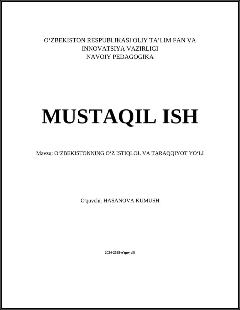 O'ZBEKISTONNING O'Z ISTIQLOL VA TARAQQIYOT YO'LI 1