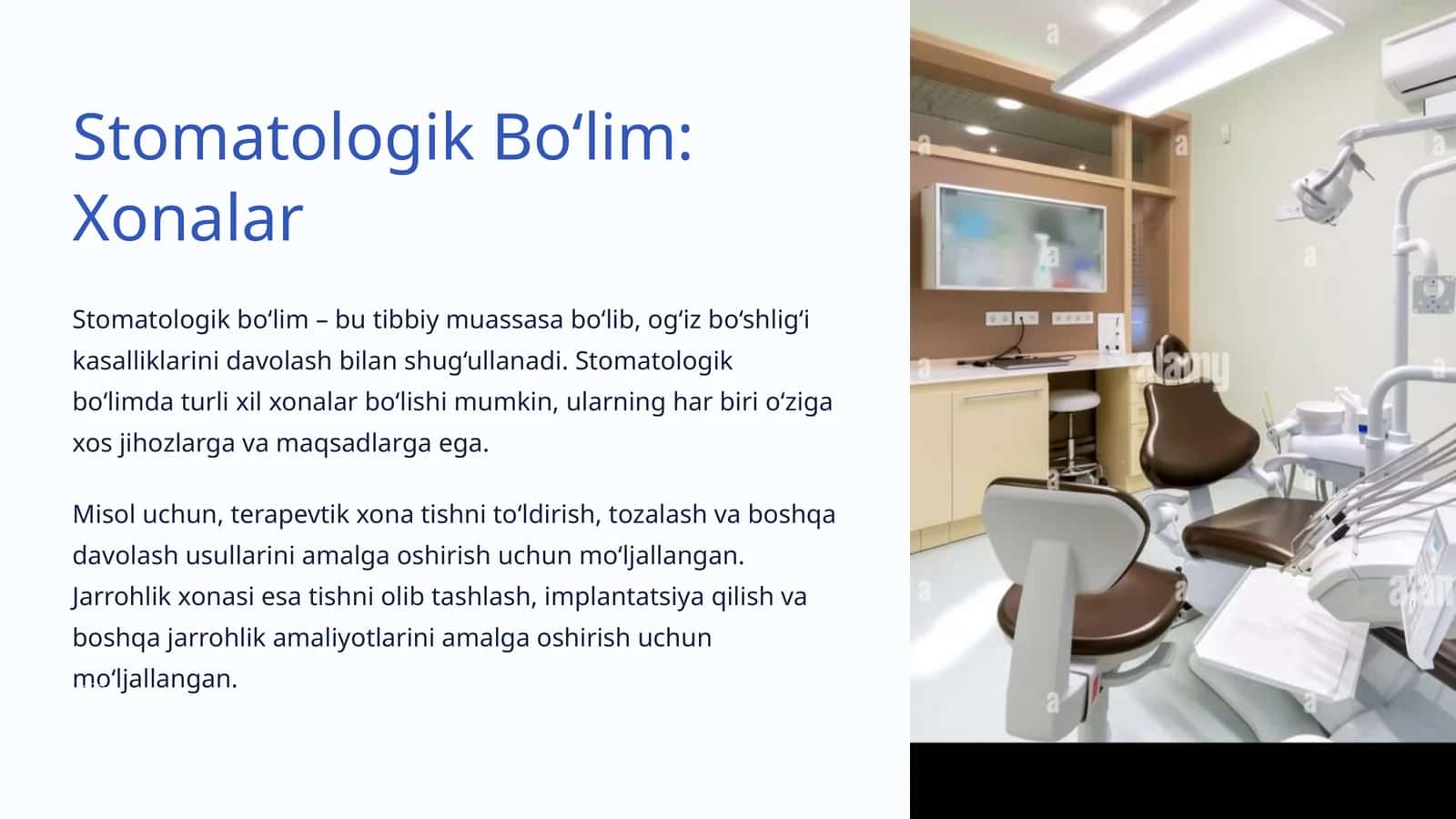 Stomatologik Bo‘lim: Xonalar 1