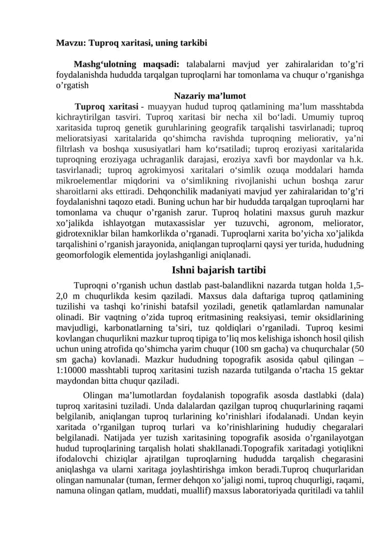 Tuproq xaritasi, uning tarkibi 1