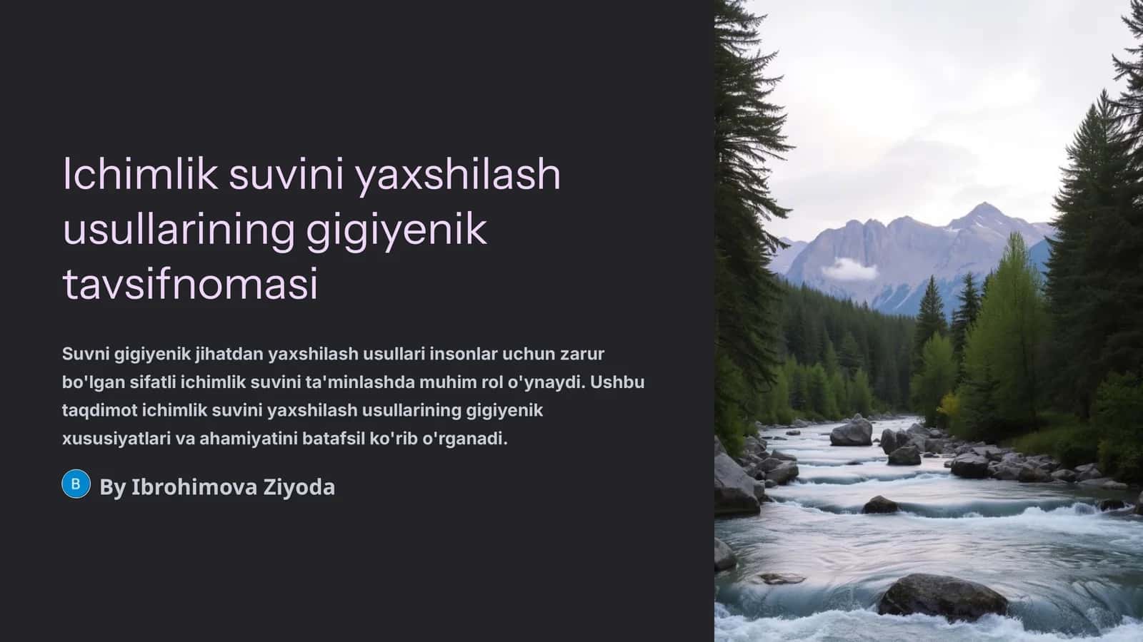 Ichimlik suvini yaxshilash usullarining gigiyenik tavsifnomasi 1