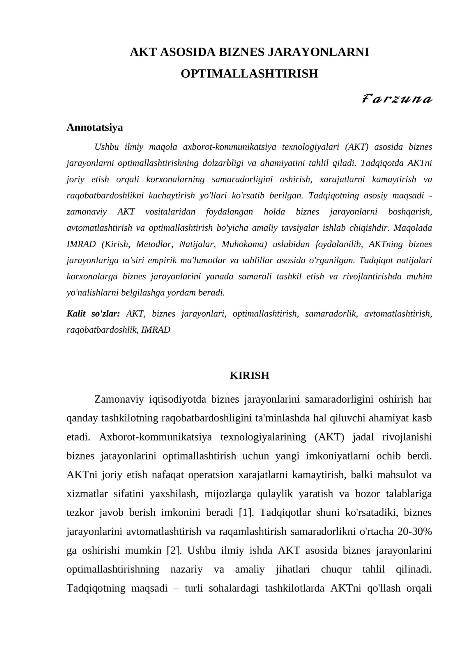 AKT ASOSIDA BIZNES JARAYONLARNI OPTIMALLASHTIRISH 1