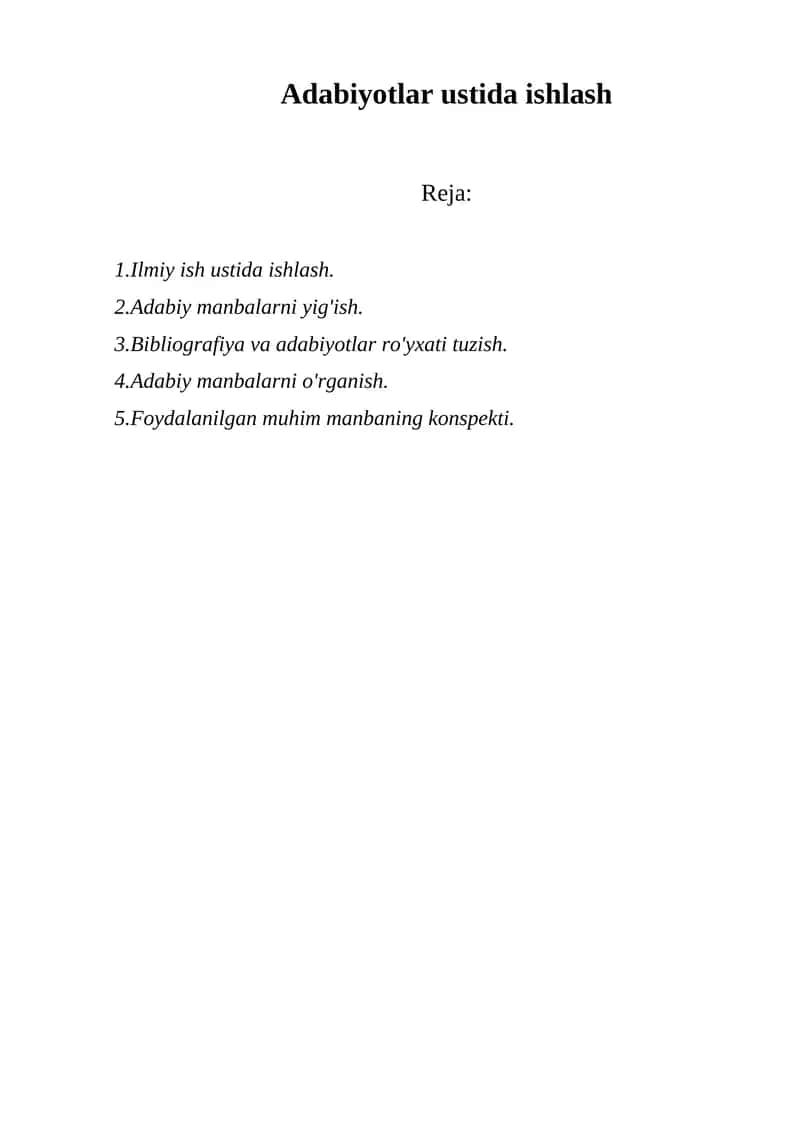 Adabiyotlar ustida ishlash 1