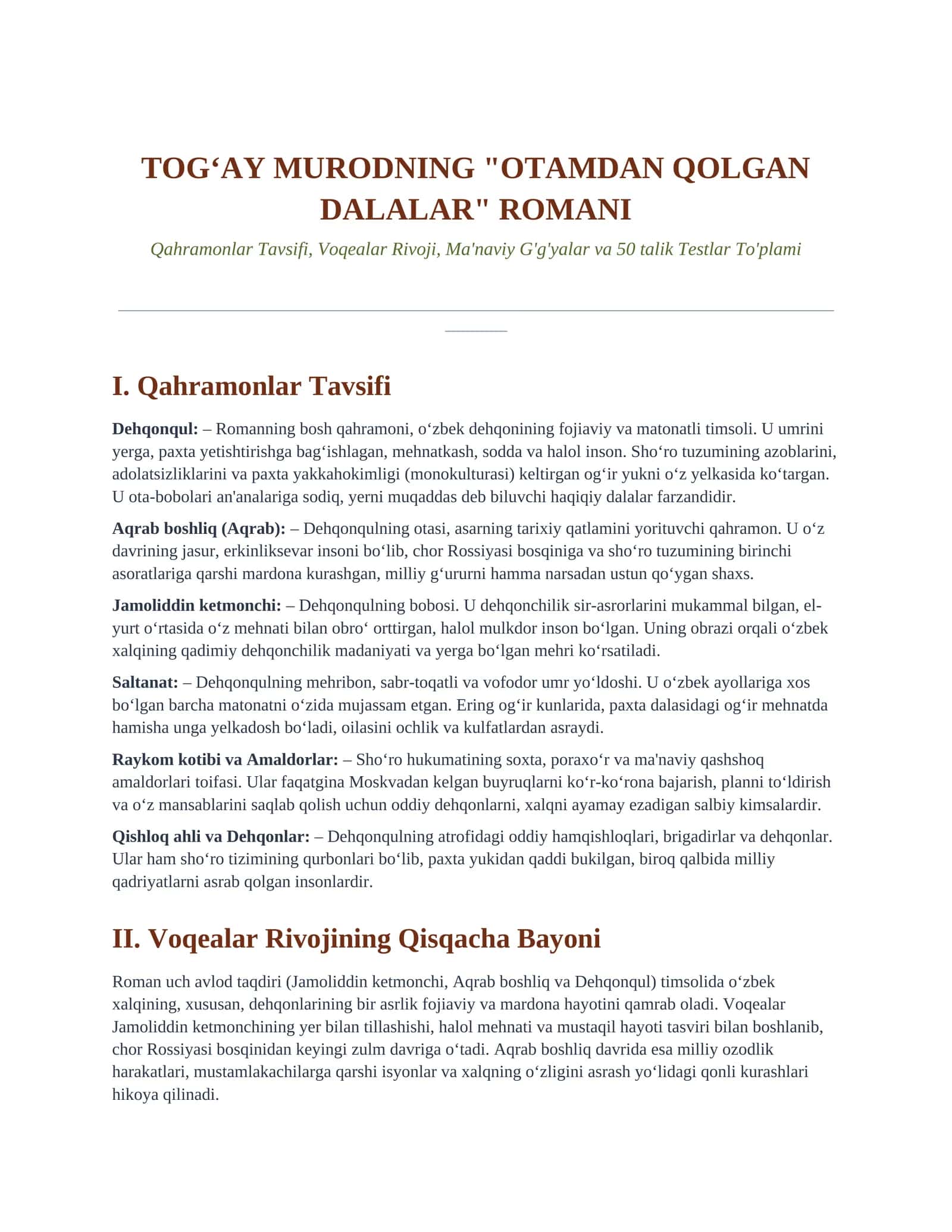 TOG‘AY MURODNING "OTAMDAN QOLGAN DALALAR" ROMANI 1