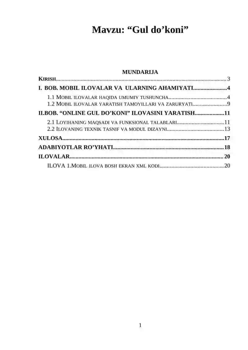 Gul do'koni kurs ishi Dasturi bilan birga 1