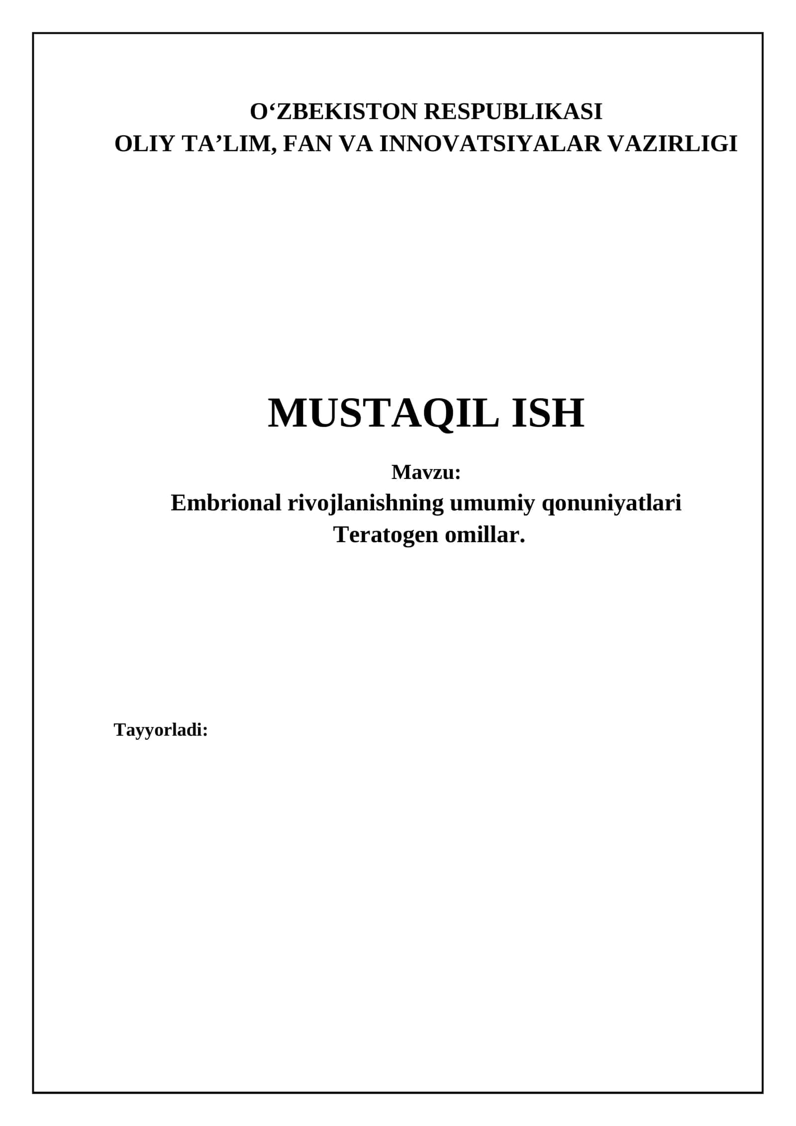 Embrional rivojlanishning asosiy bosqichlari 1