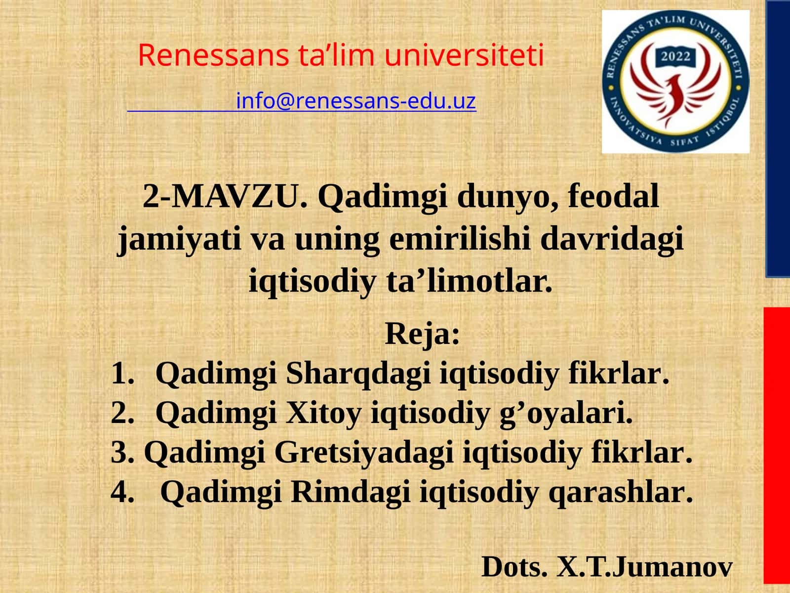 Qadimgi dunyo feodal jamiyati va uning emirilishi davridagi iqtisodiy ta'limotlar 1