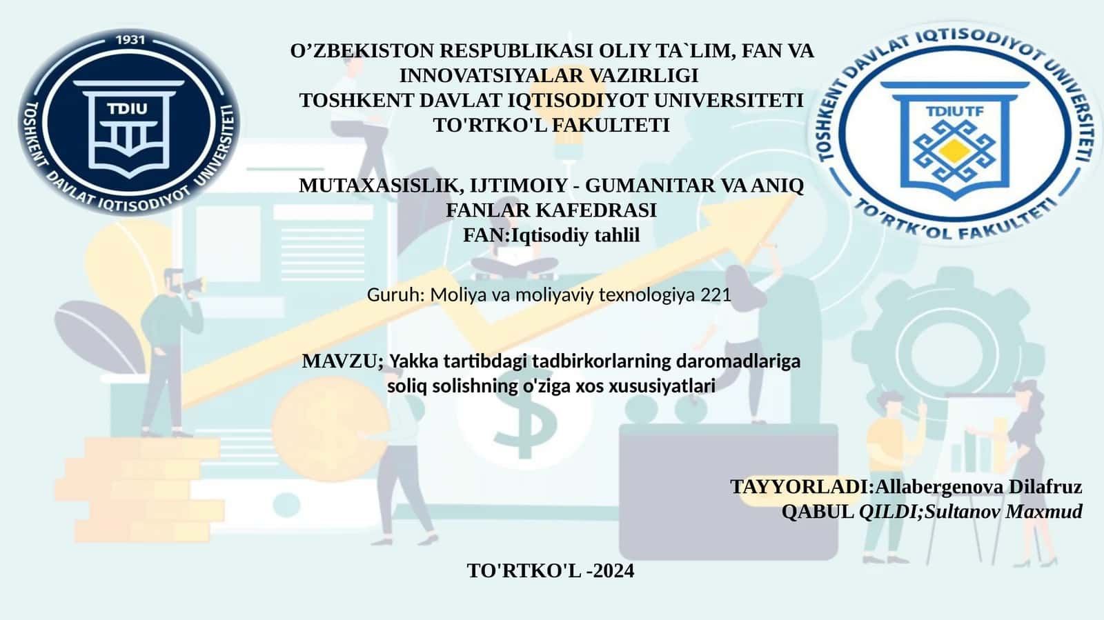 Yakka tartibdagi tadbirkorlarning daromadlariga soliq solishning o'ziga xos xususiyatlari 1