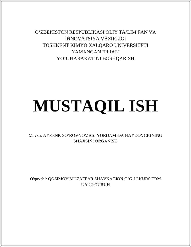 AYZENK SOʻROVNOMASI YORDAMIDA HAYDOVCHINING SHAXSINI ORGANISH 1