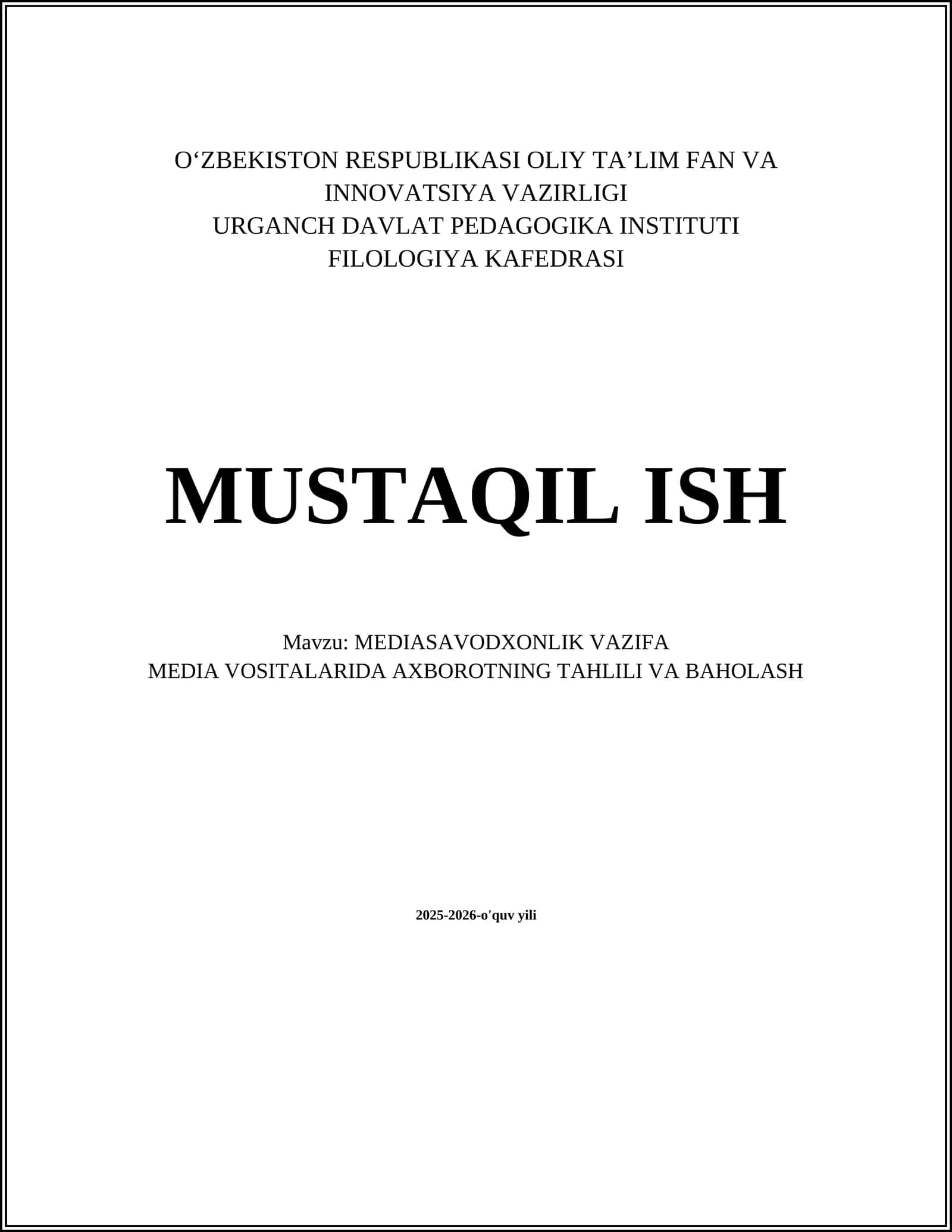 MEDIASAVODXONLIK VAZIFA 1