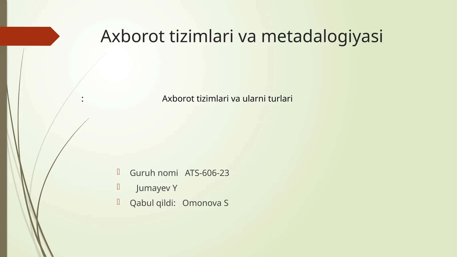 Axborot tizimlari va metadalogiyasi 1