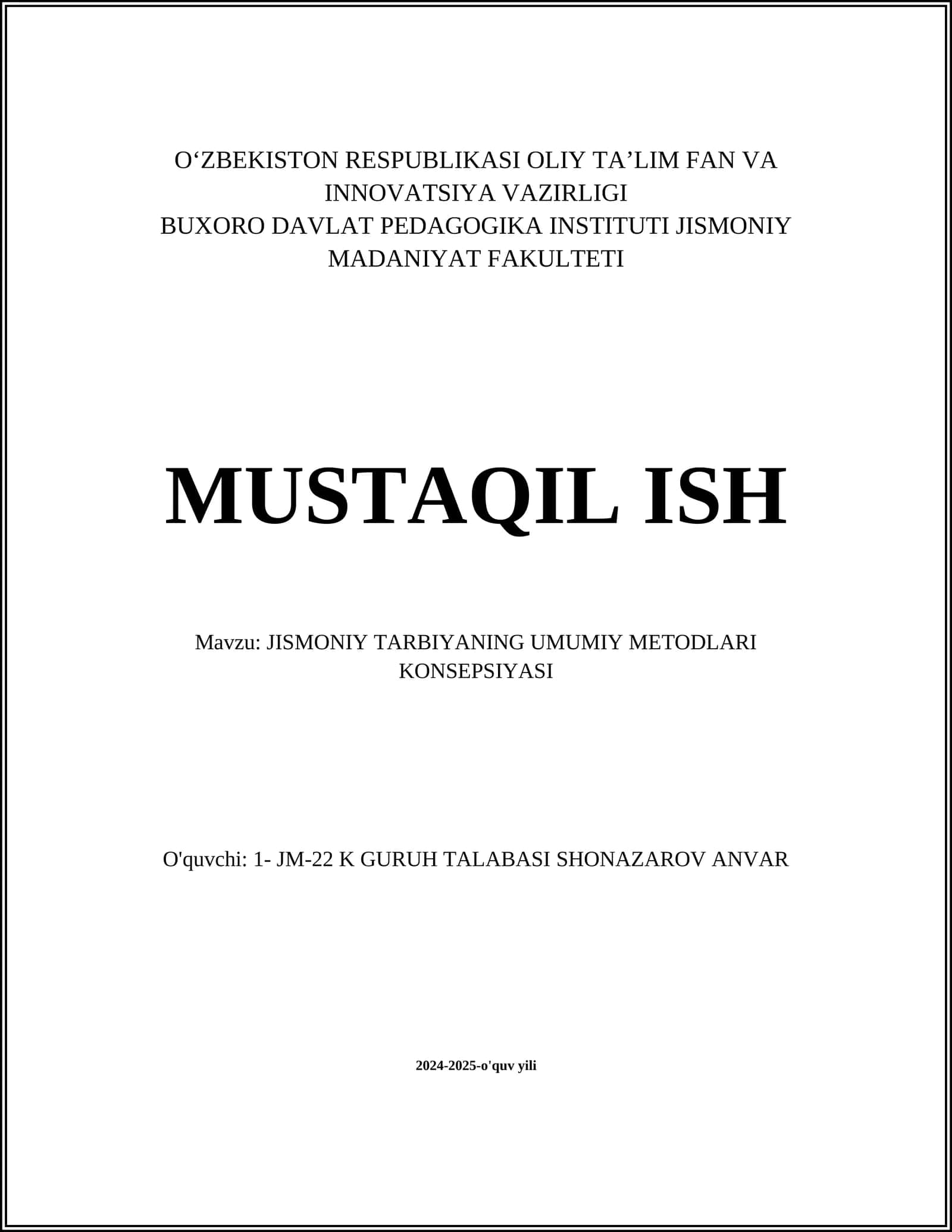 JISMONIY TARBIYANING UMUMIY METODLARI KONSEPSIYASI 1