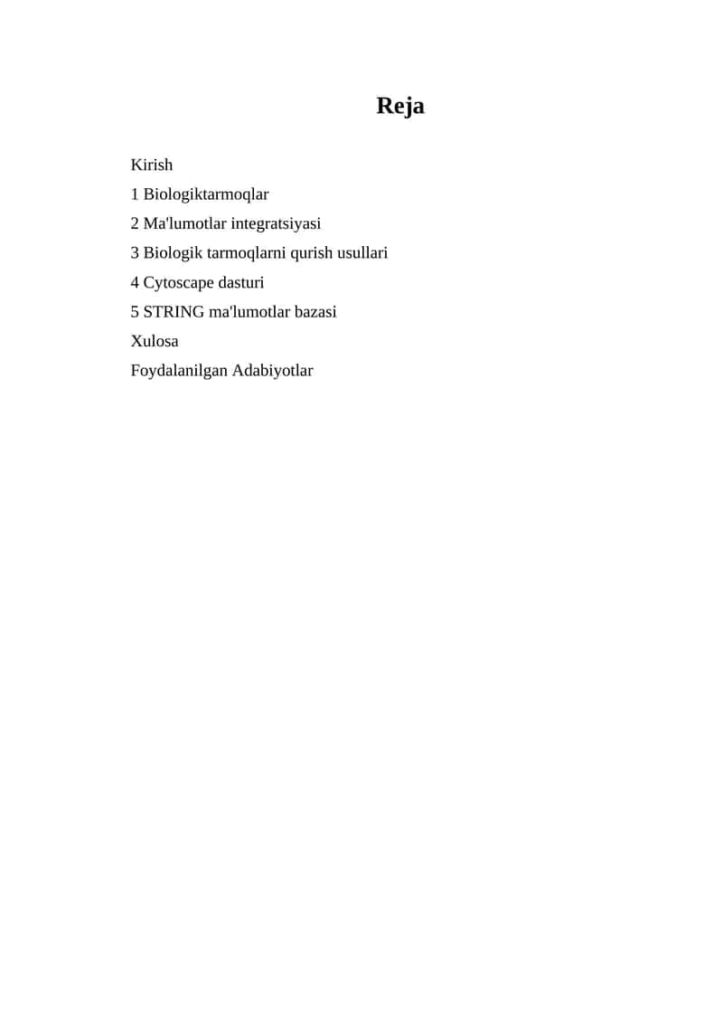Biologik tarmoqlar va ma'lumotlar integratsiyasi 1